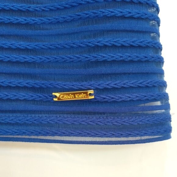 Calvin Klein Blue Striped Textured Blouse Size M Double Layer Stretch Pullover - Picture 5 of 10